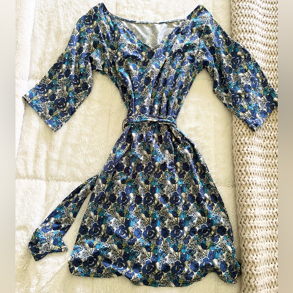 LEOTA BLUE FLORAL DRESS XS